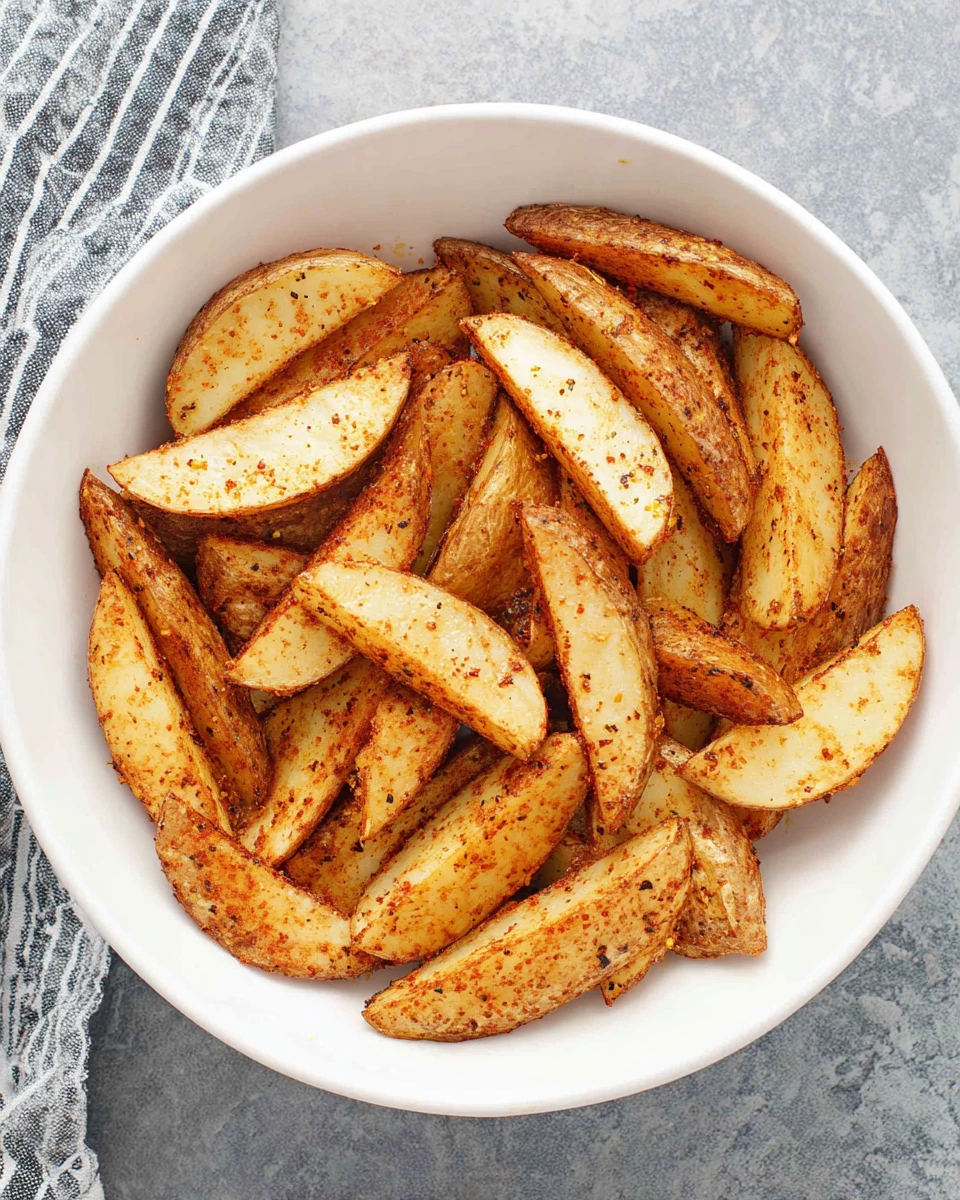 Crispy Air Fryer Potato Wedges Recipe Crispy air fryer potato wedges seasoned with spices.