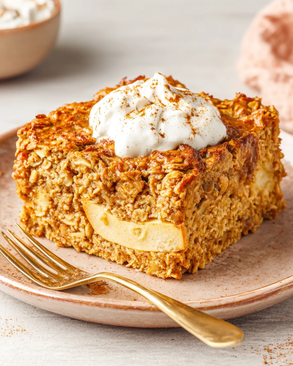 Apple Cinnamon Baked Oatmeal Slice Delicious apple cinnamon baked oatmeal slice for breakfast.