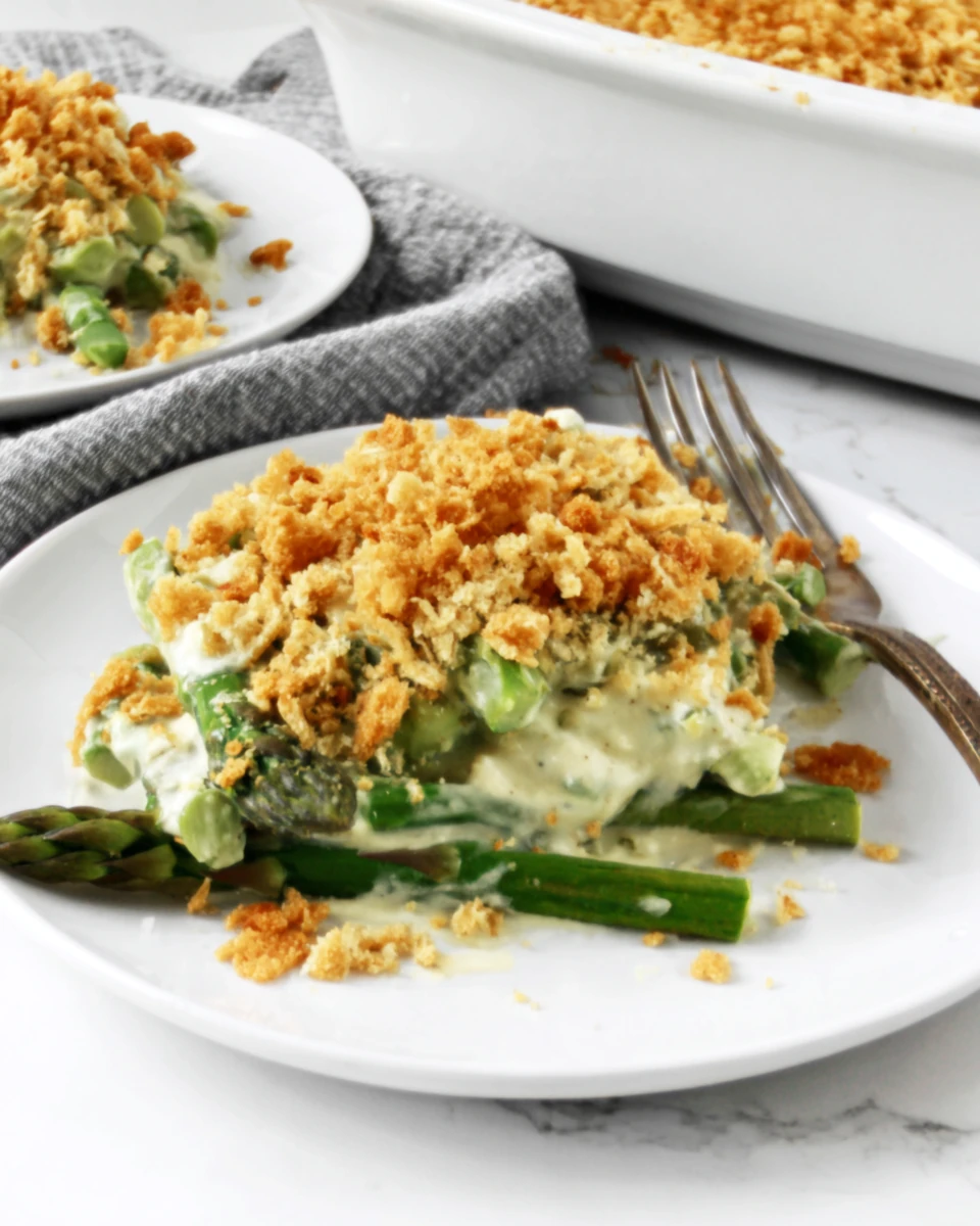 Creamy asparagus casserole - a cheesy, easy side dish