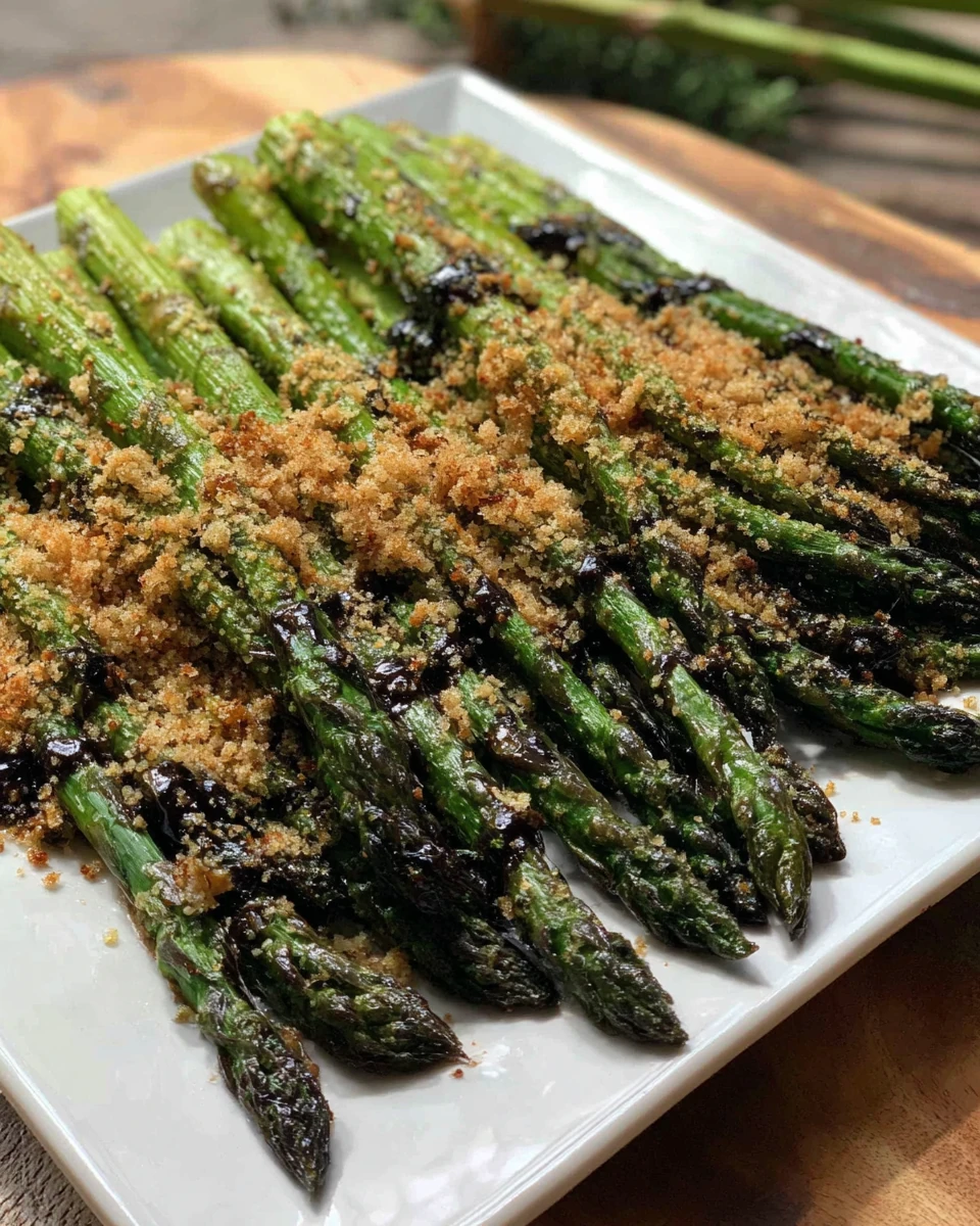 Balsamic asparagus dish featuring roasted spears with glaze and breadcrumbs