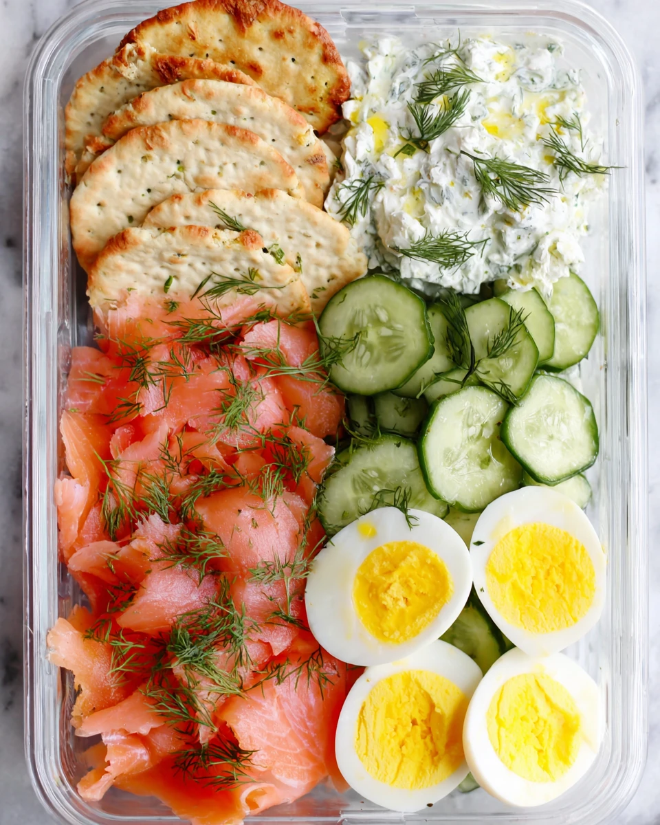 Bento box snacks featuring smoked salmon and cream cheese.