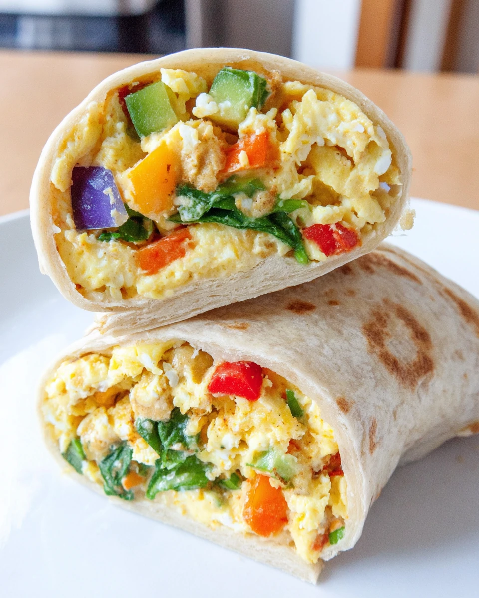 Delicious breakfast burritos with colorful fillings.