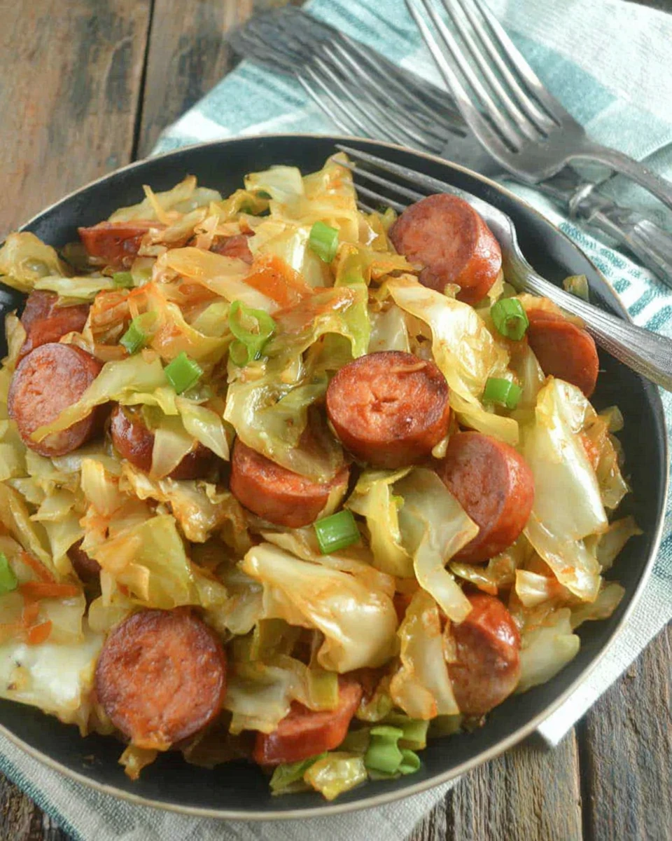 Cabbage sausage dish with kielbasa, perfect for family dinners.