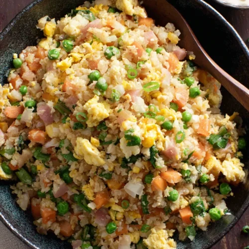 Delicious cauliflower fried rice, a healthy meal option.