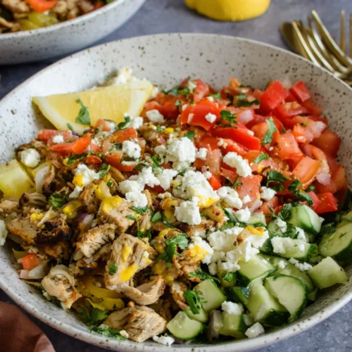 Delicious chicken shawarma bowl with fresh veggies