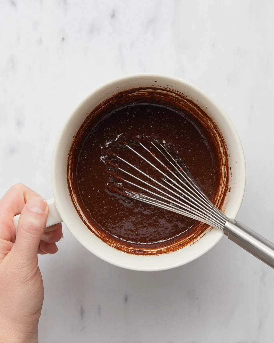 Delicious chocolate mug cake batter ready for the microwave.