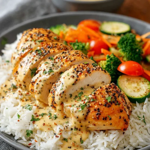 Creamy garlic chicken with rice for a quick weeknight dinner.