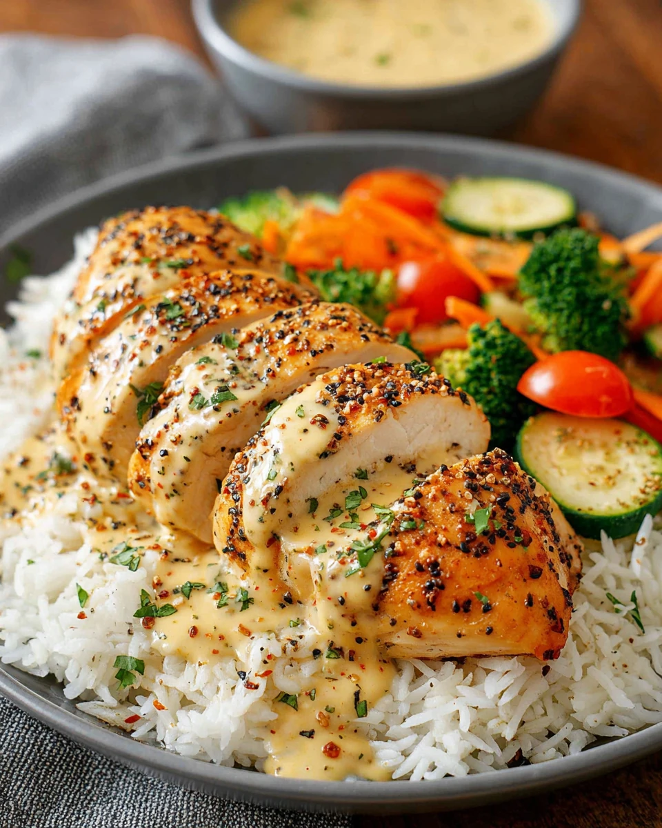 Creamy garlic chicken with rice for a quick weeknight dinner.