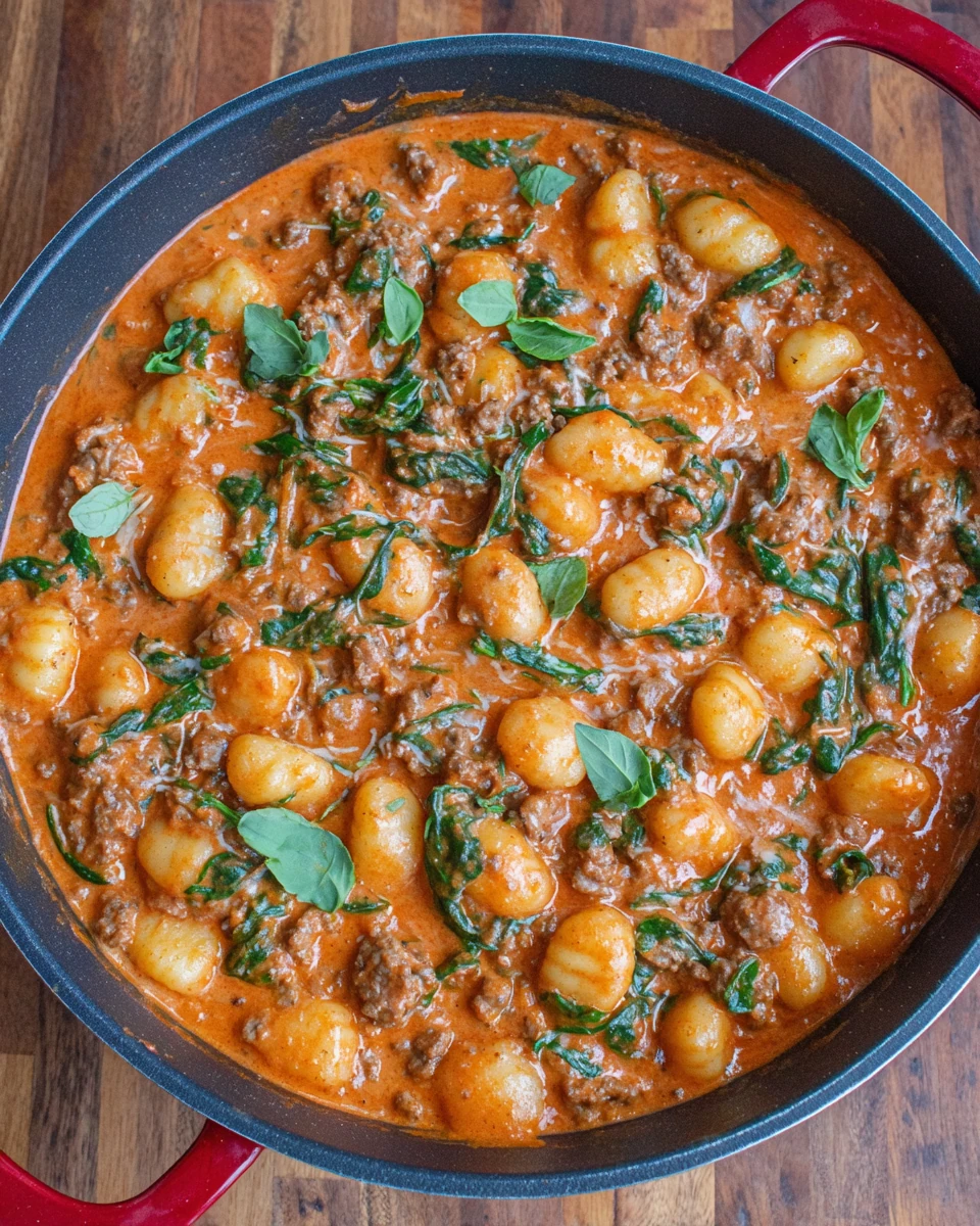 Creamy sausage gnocchi in a pot, a weeknight favorite.