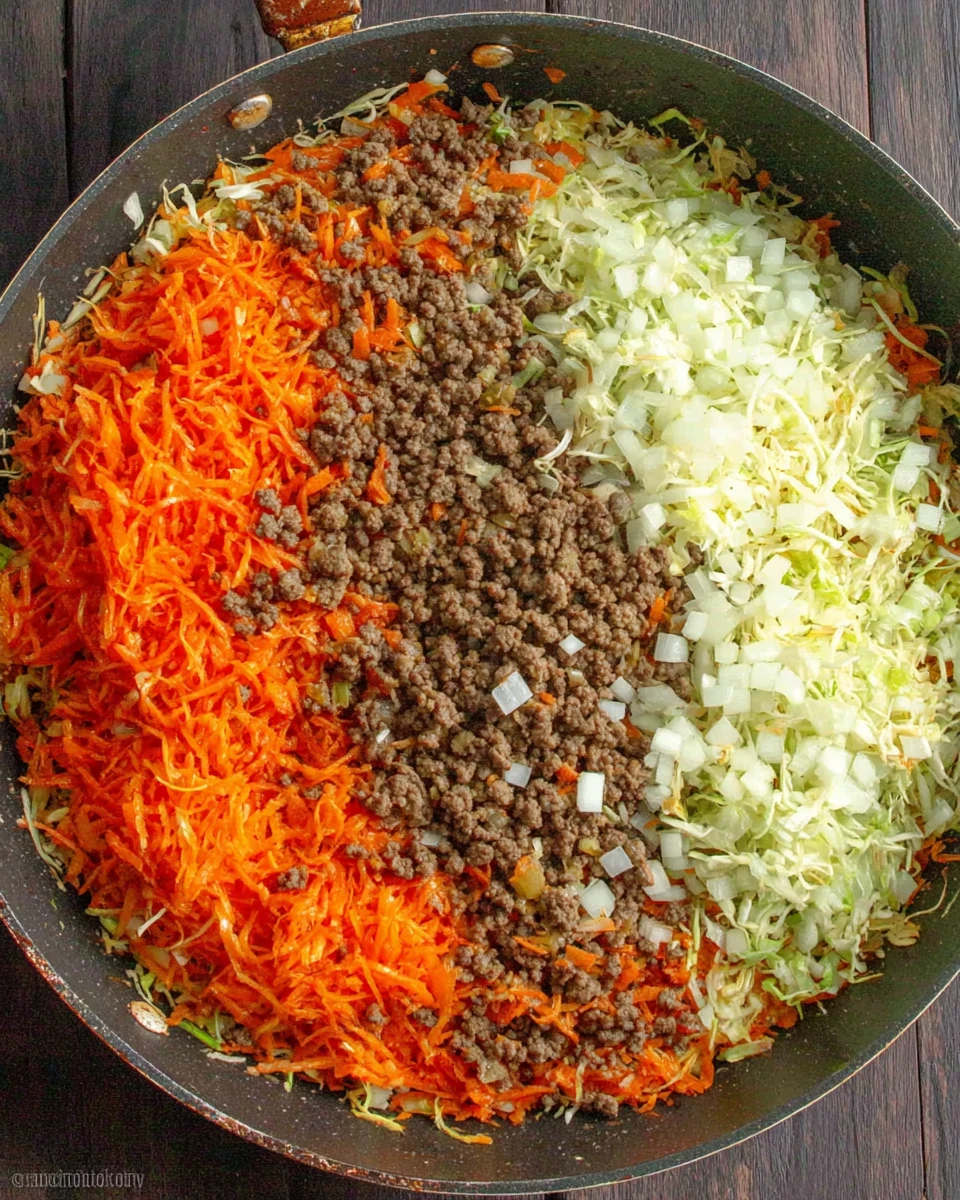 Delicious Egg Roll in a Bowl Recipe Savory egg roll in a bowl with ground beef and veggies.
