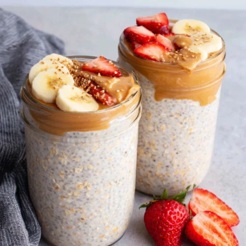 Delicious high-protein oats topped with fruits and nut butter.