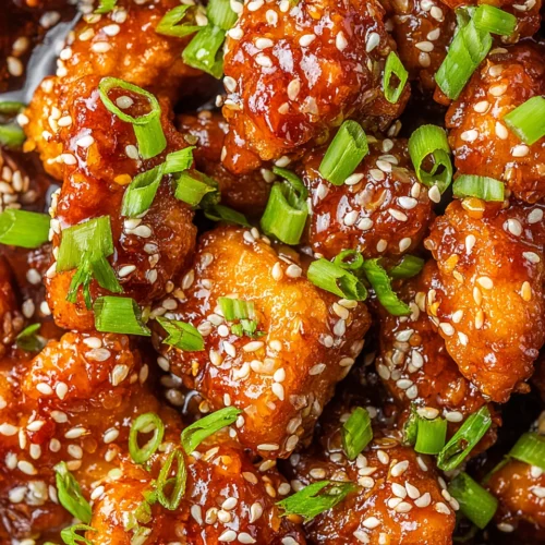 Honey Sesame Chicken: A Delightful Family Favorite 1 Crispy honey sesame chicken garnished with green onions.
