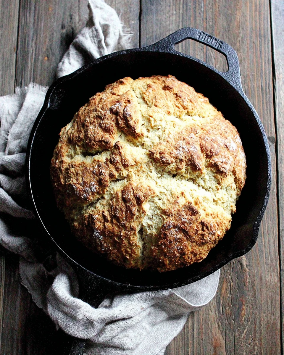 Delicious Irish soda bread in a cast iron skillet.