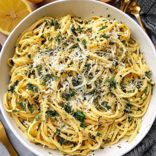 Creamy lemon butter pasta dish ready in 20 minutes.