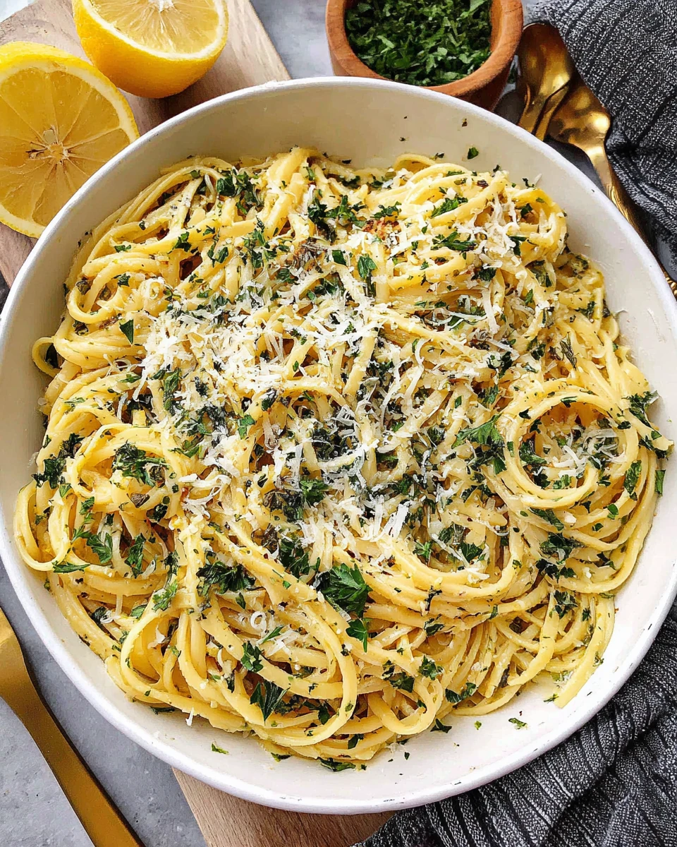 Creamy lemon butter pasta dish ready in 20 minutes.