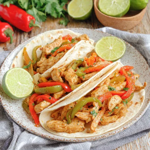 Delicious low calorie fajitas with chicken and colorful bell peppers