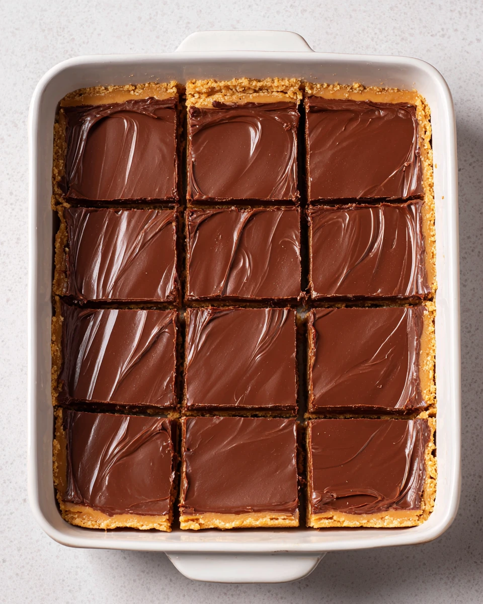 Delicious no bake peanut butter bars with chocolate topping