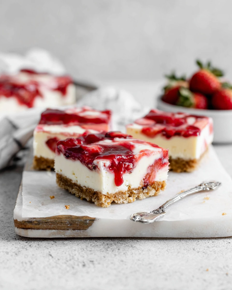 Indulgent No-Bake Strawberry Cheesecake No-bake strawberry cheesecake with a fresh strawberry swirl.