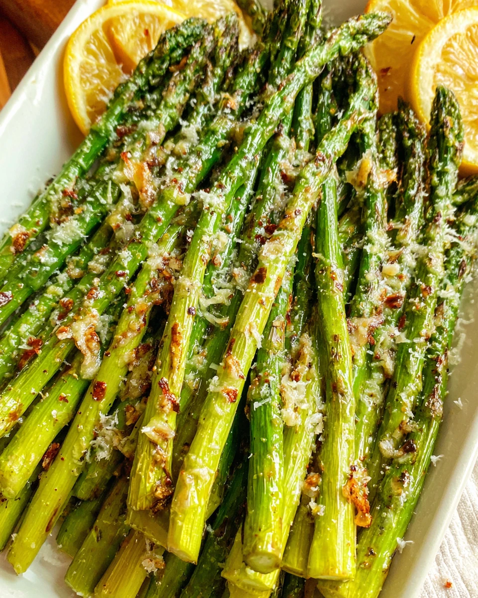 Oven roasted asparagus; crispy, flavorful side dish.