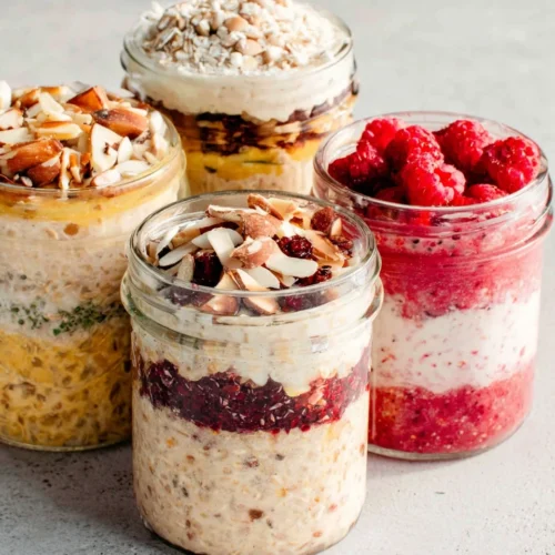 Delicious overnight oats in jars, a healthy breakfast option.