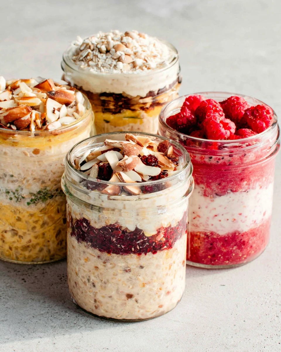 Delicious overnight oats in jars, a healthy breakfast option.