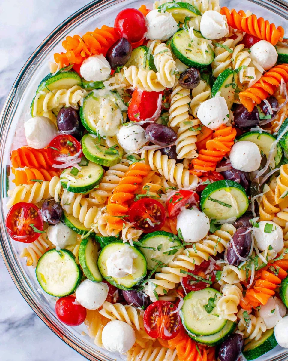 Delicious pasta salad with fresh vegetables.