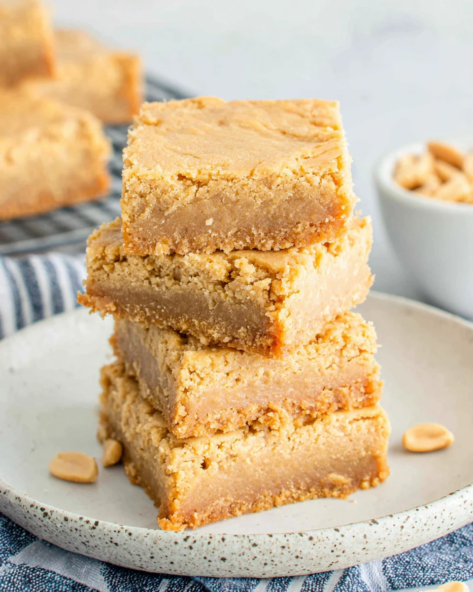 Thick and Chewy Peanut Butter Bars Recipe Delicious peanut butter bars ready to enjoy.