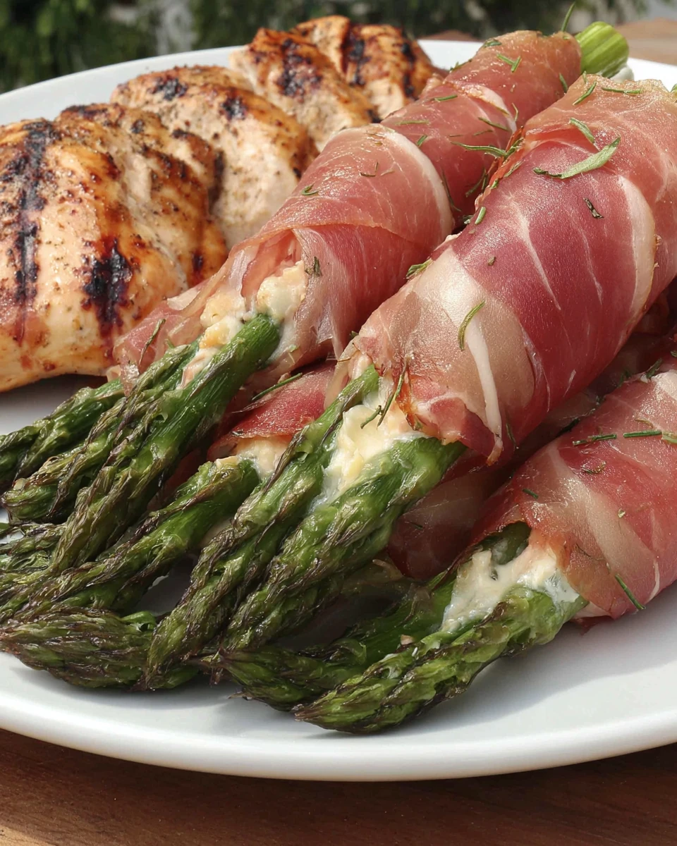 Savory prosciutto asparagus wrapped with cheese for a delightful snack.
