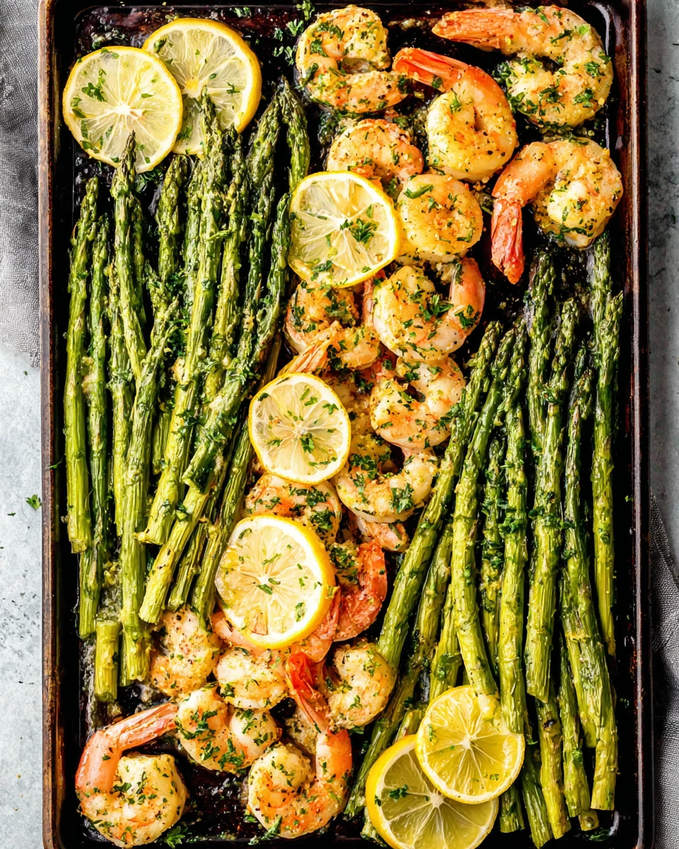 Delicious shrimp dinner with asparagus, healthy and quick to make