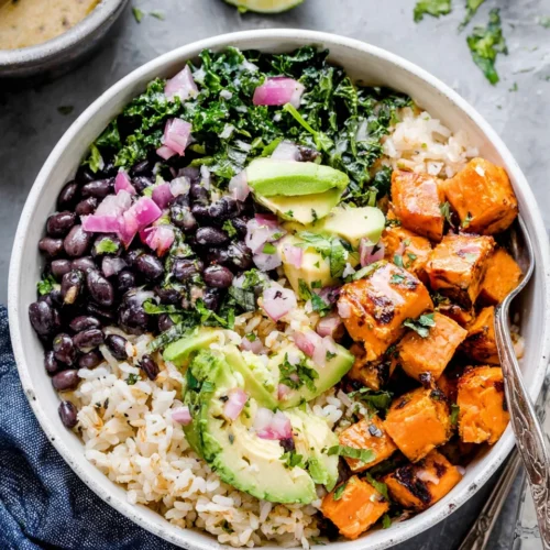 Sweet Potato Bowls: A Flavorful and Healthy Delight 1 Nutritious sweet potato bowls with rice and toppings