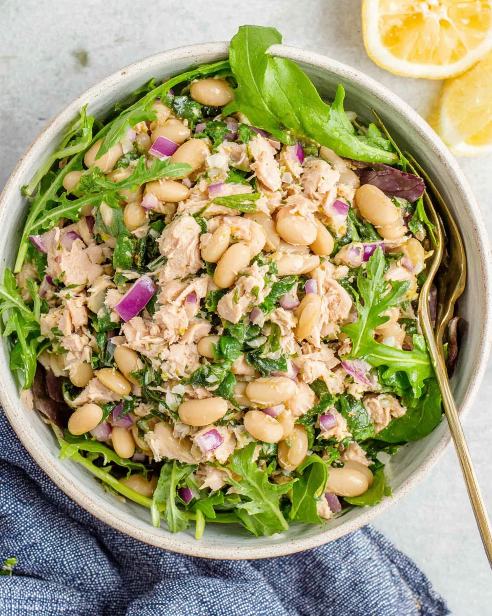 Quick and easy tuna bean salad recipe.