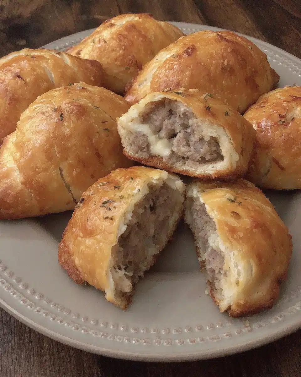 3 ingredient crescent sausage bites on a plate.