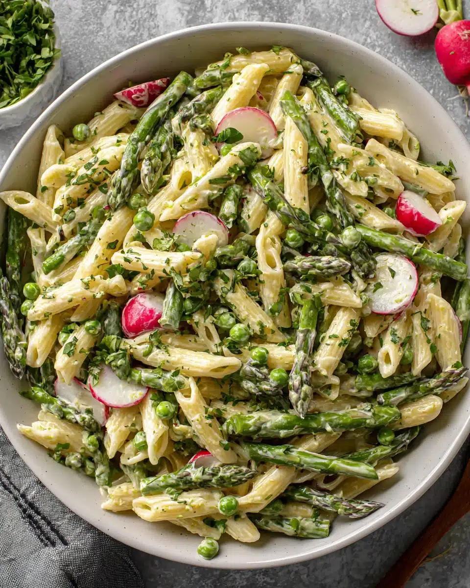 Delicious Asparagus Pasta Salad Recipe Asparagus pasta salad with creamy dressing and fresh herbs.