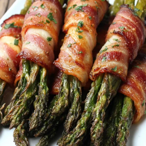 Bacon wrapped asparagus, a tasty and healthy snack.