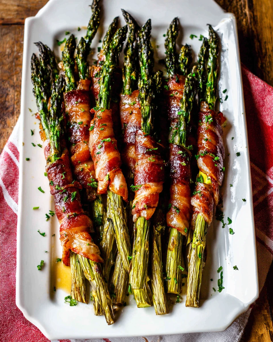 Delicious bacon-wrapped asparagus appetizer for gatherings.