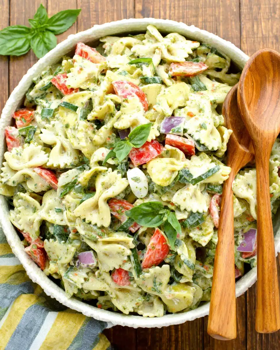 Creamy basil pasta salad perfect for any occasion