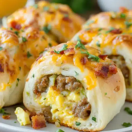 Tasty breakfast rolls filled with eggs and cheese.
