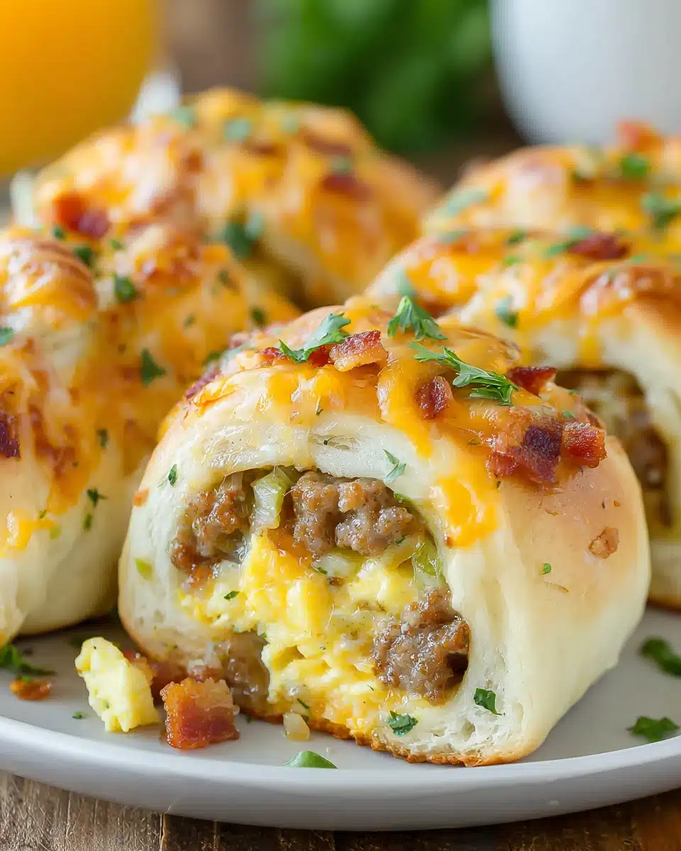Tasty breakfast rolls filled with eggs and cheese.