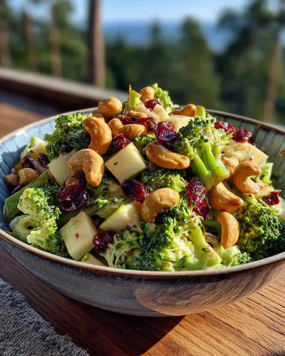 Delicious Broccoli Cashew Salad with Apples Broccoli cashew salad with apples and cranberries.