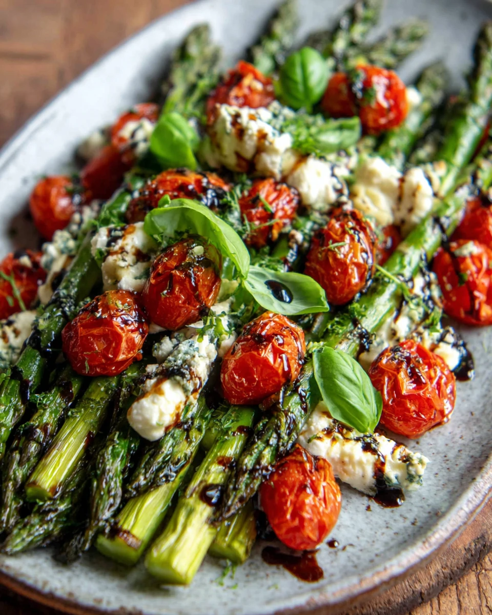 Caprese asparagus with tomatoes and mozzarella for snacking.