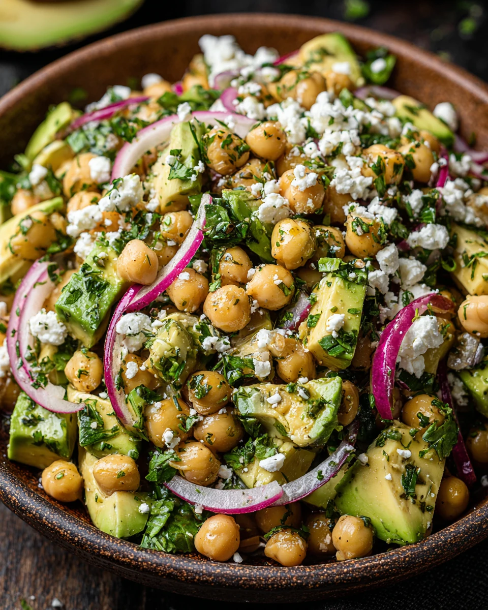 Chickpea salad with avocado and feta, healthy and easy to make.