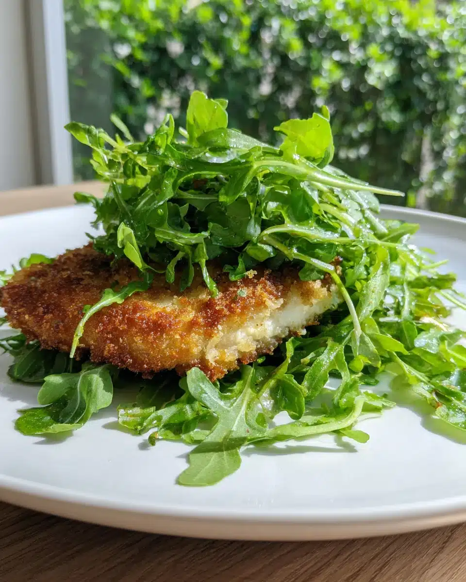 Crispy chicken cutlets with arugula salad, a quick and healthy dish