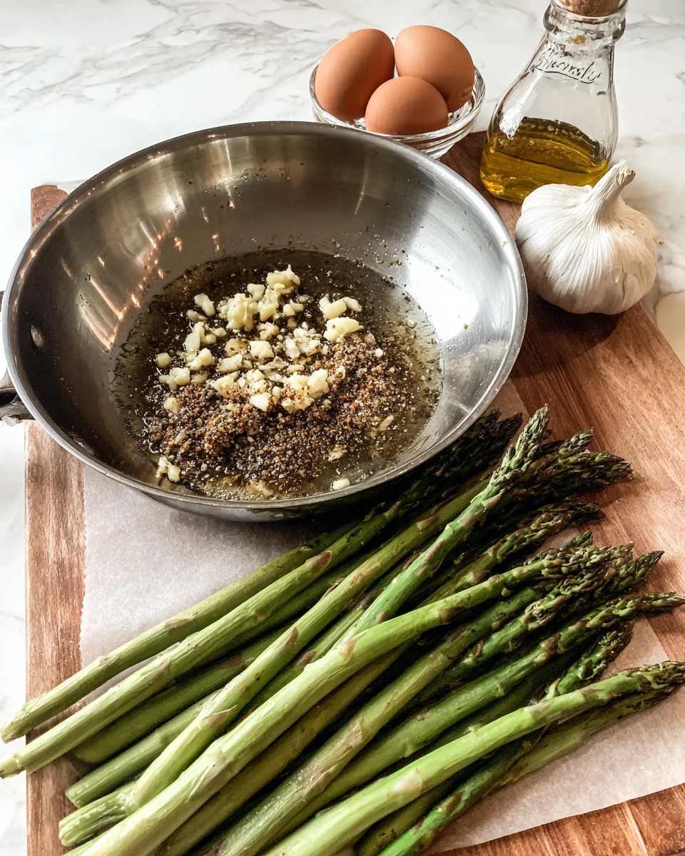 Crispy roasted asparagus preparation with seasonings.