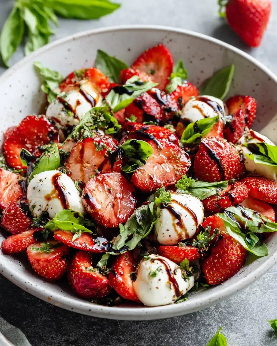 A fresh twist on classic salad with strawberries and mozzarella.