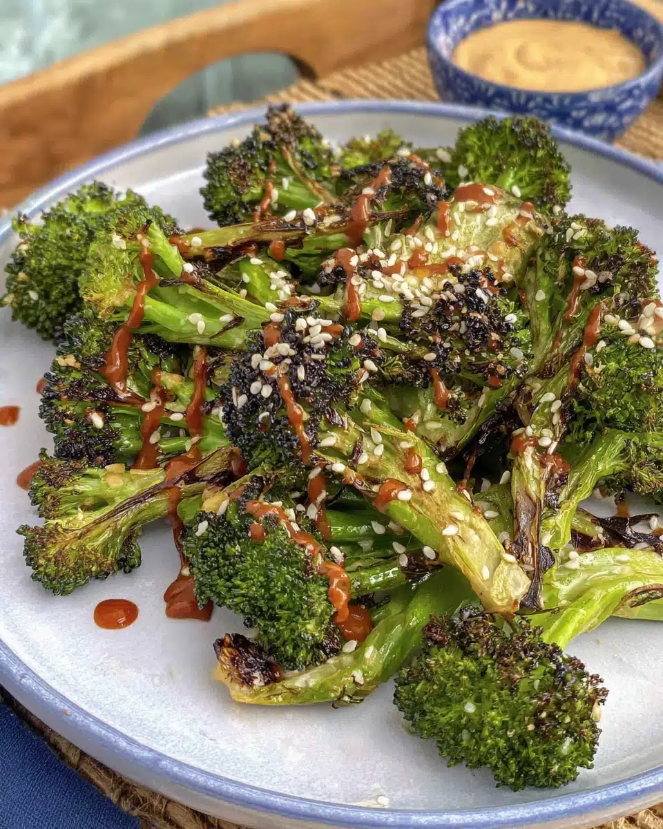 Spicy gochujang broccoli dish on a plate.