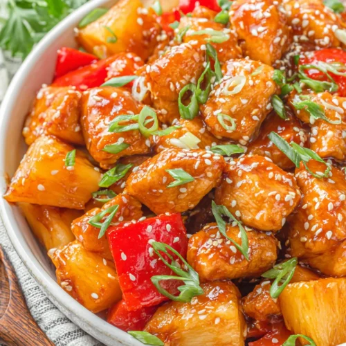 Delicious Hawaiian chicken with pineapple and bell peppers.