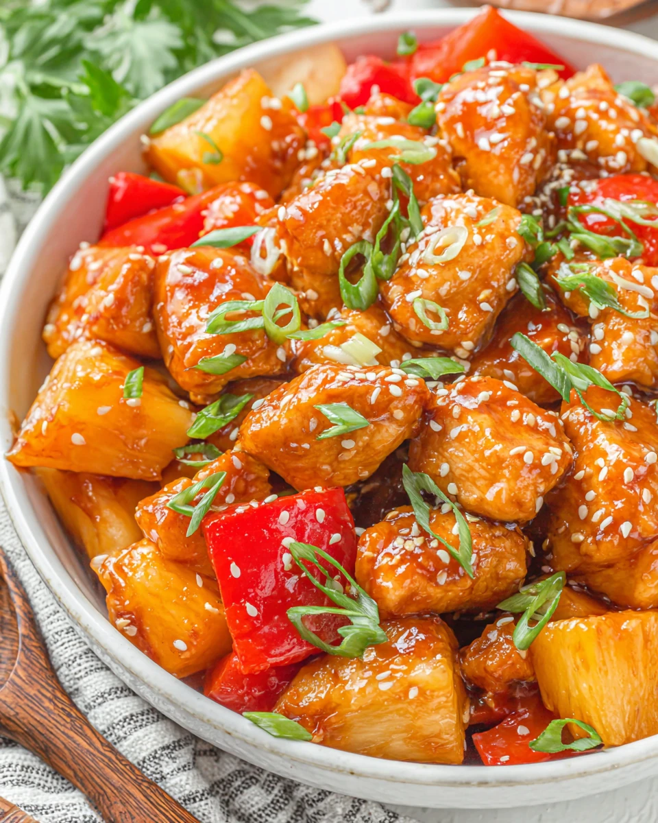 Delicious Hawaiian chicken with pineapple and bell peppers.