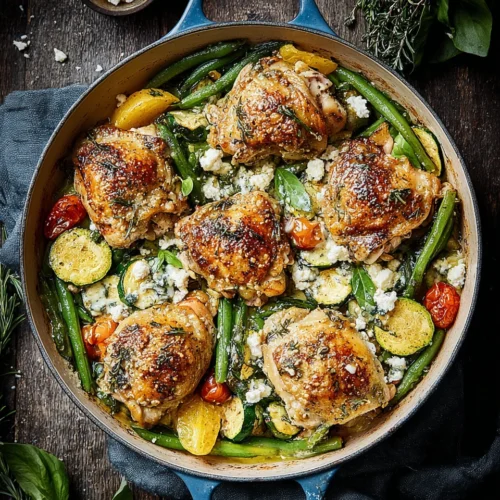 Herb Roasted Chicken: A Delightful Weeknight Dinner 1 Herb roasted chicken with vegetables and feta.
