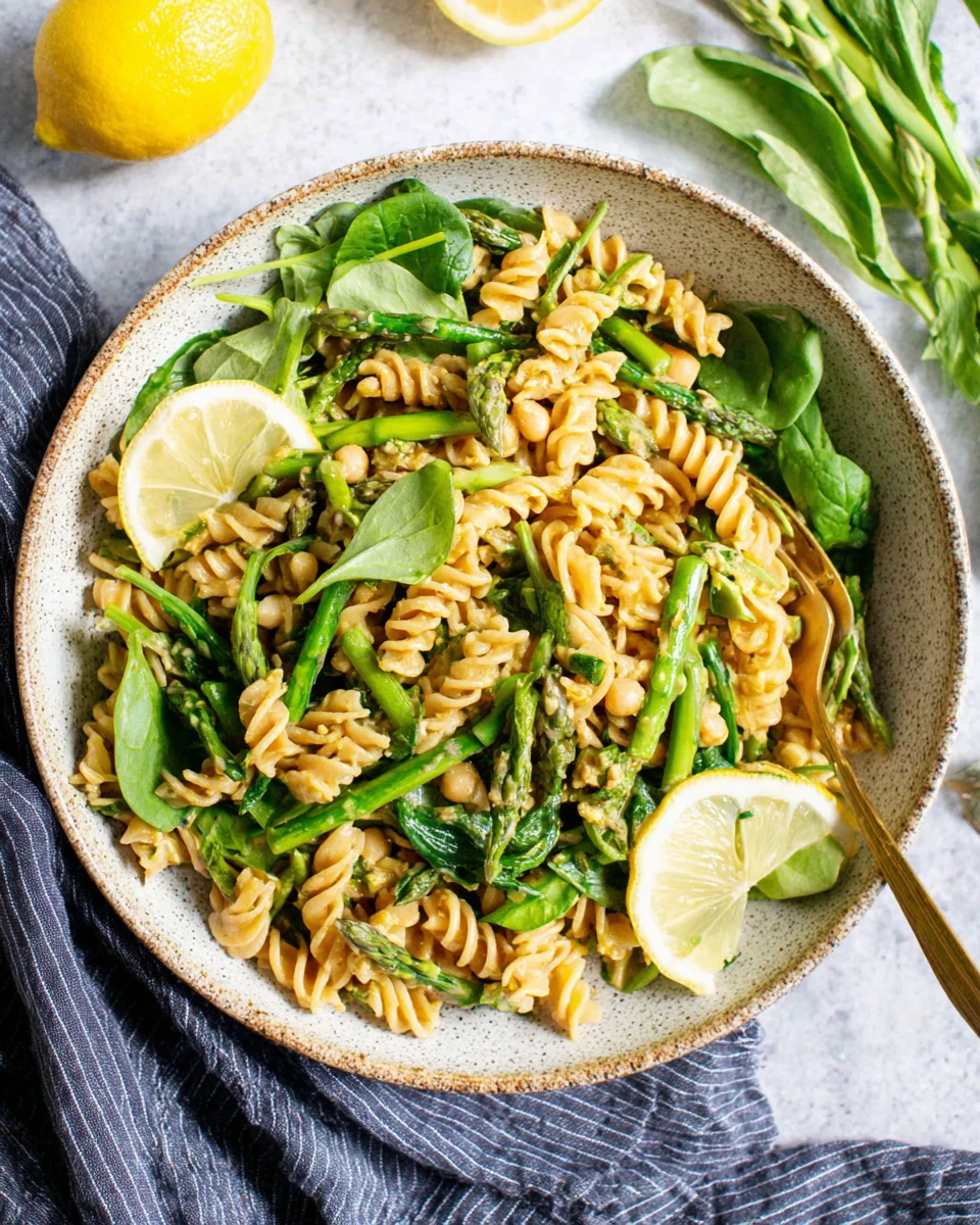 Lemon asparagus pasta salad packed with nutrients.