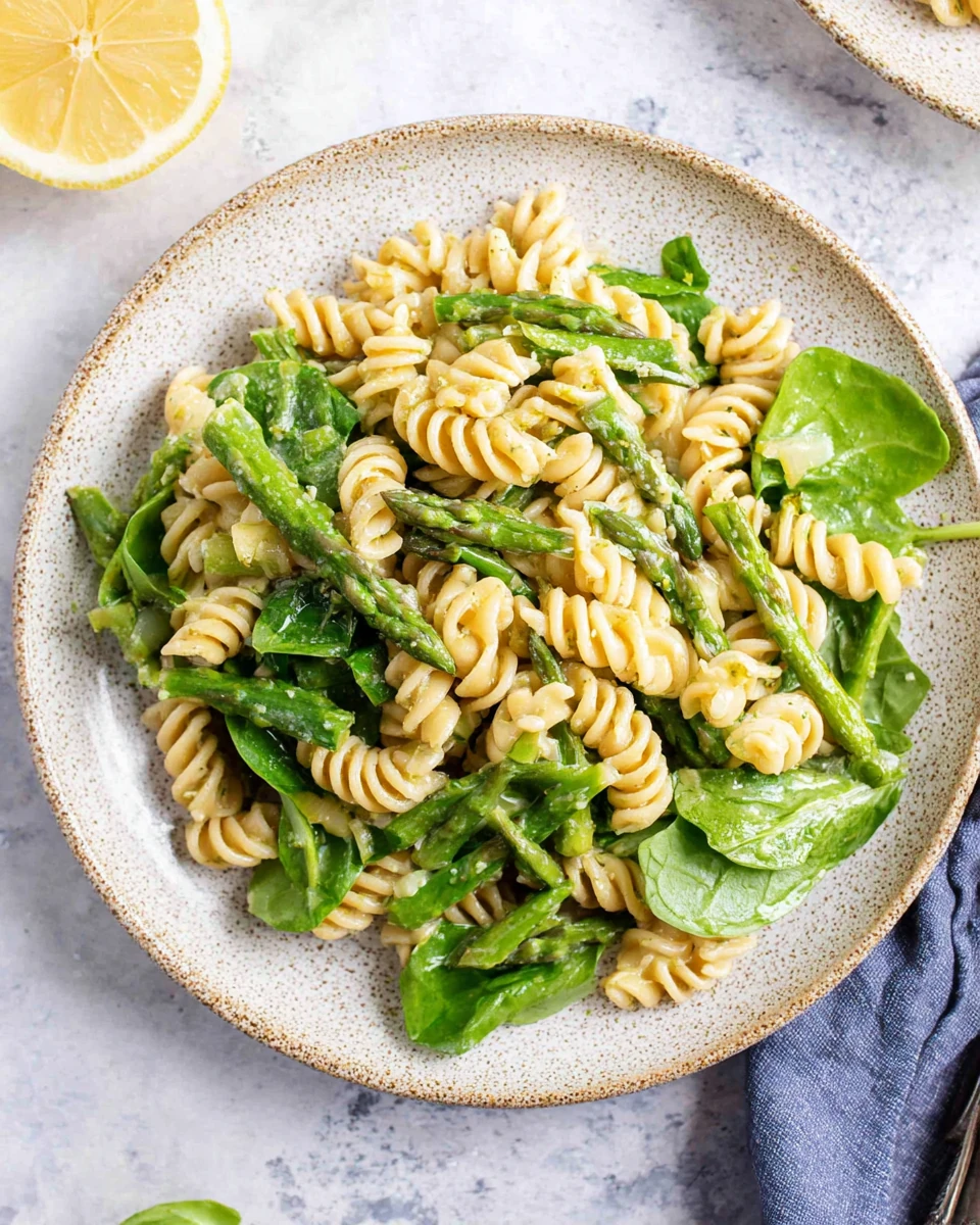 Lemon asparagus pasta salad, quick and healthy dish.